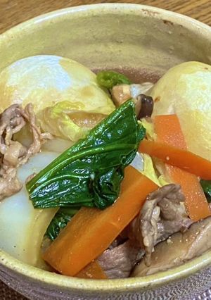 野菜炒めの残りで雑煮-レシピのメイン写真