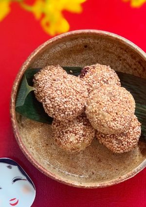 栗きんとんリメイク　揚げないごま団子-レシピのメイン写真