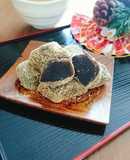 黒豆の煮汁リメイク☆信玄餅風わらび餅。