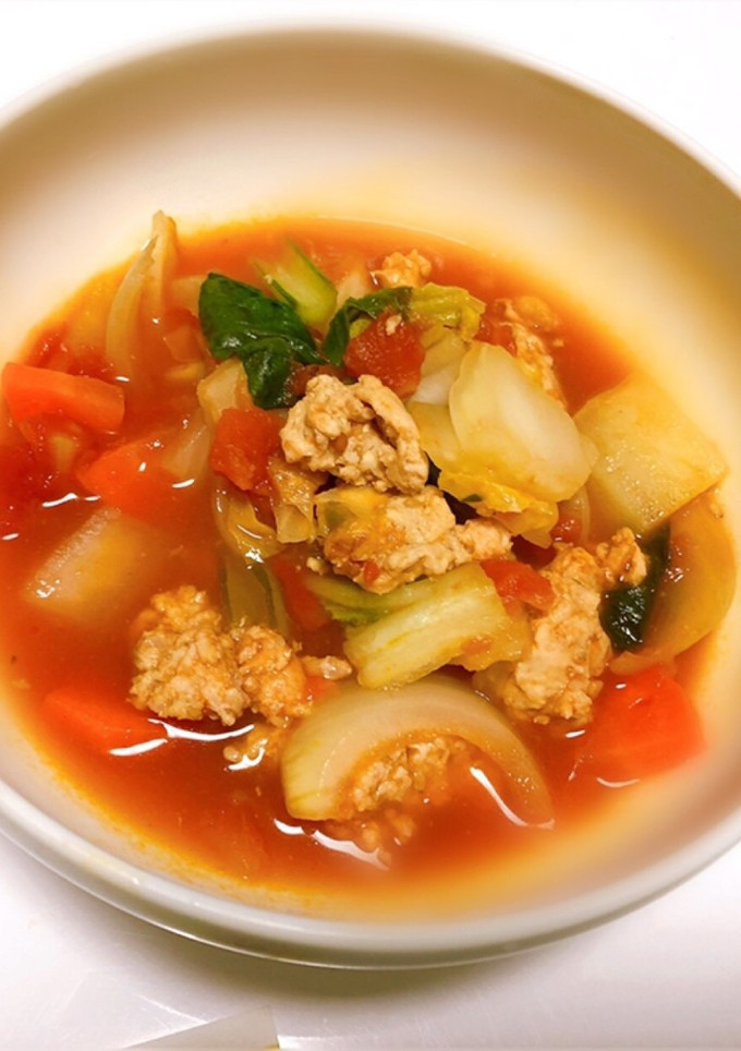 【簡単】余り野菜と鶏ひき肉のトマトスープ-レシピのメイン写真