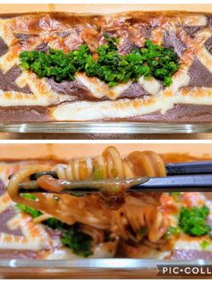 焼きカレーうどんのチーズと温泉卵乗せ-レシピのメイン写真