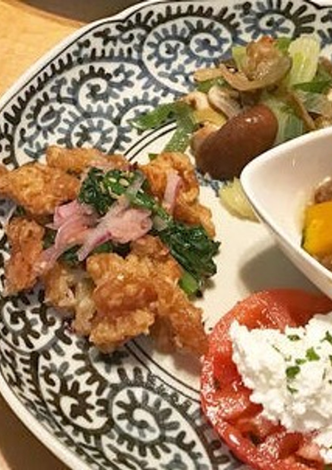 春菊炒め胡麻と鶏皮唐揚げ和え-レシピのメイン写真