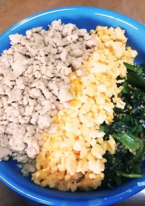 3色そぼろ丼（鶏そぼろ・卵・ほうれん草）-レシピのメイン写真