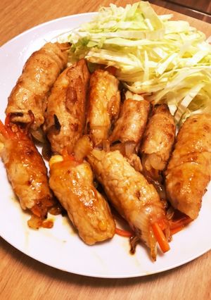 野菜とゆで卵の肉巻きピリ辛焼き-レシピのメイン写真