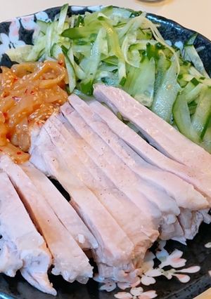 材料3つ!!鳥もも肉の蒸し鶏(自分メモ)-レシピのメイン写真