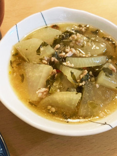 大根と高菜漬け、豚ひき肉の簡単煮-レシピのメイン写真