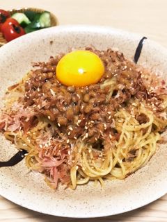 混ぜるだけ!のり佃煮と納豆の和風パスタ-レシピのメイン写真