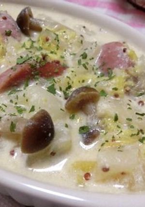 白菜きのことウインナーの粒マスクリーム煮-レシピのメイン写真