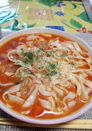 残ったスープできしめんスープパスタ-レシピのメイン写真