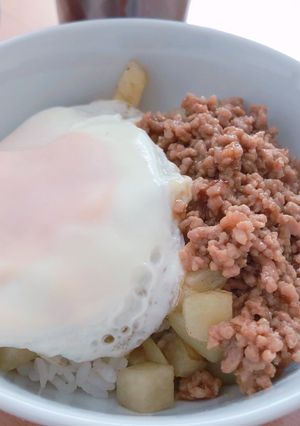 お手軽ランチに◎挽肉とじゃが芋の乗っけ丼-レシピのメイン写真