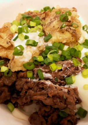 絶品☆舞茸天入り牛肉しぐれ煮温玉うどん-レシピのメイン写真