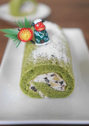 栗入り粒餡と抹茶の米粉ロールケーキ-レシピのメイン写真