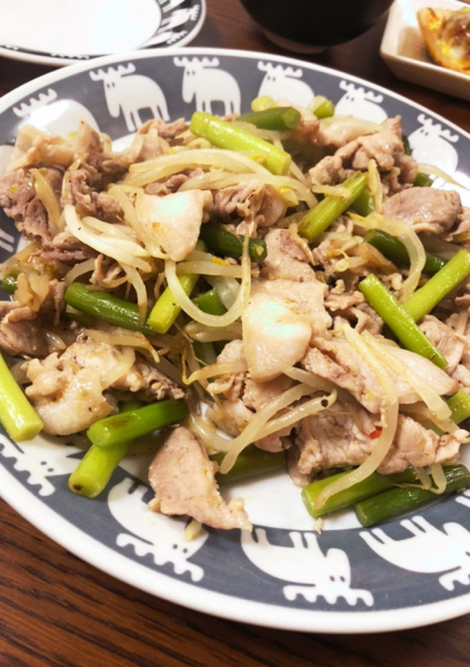 冷凍保存で作る簡単豚肉とニンニクの芽炒め-レシピのメイン写真