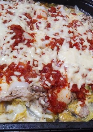白菜と豚肉のチーズ焼き(お餅入り)-レシピのメイン写真