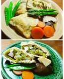 野菜の煮物レタスと海老の巾着煮　発酵玉葱
