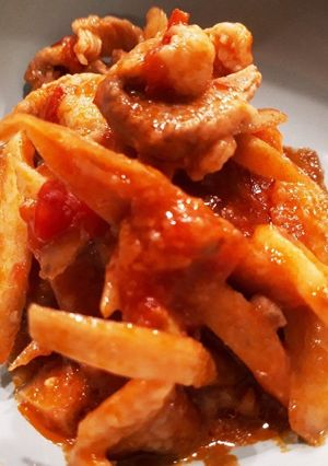 おいしい！豚肉とごぼうのトマト煮込み-レシピのメイン写真