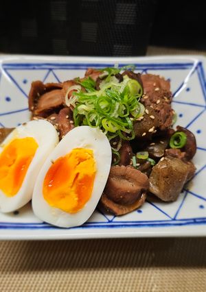 砂ずり&鶏肝のスタミナ甘辛煮～半熟卵入～-レシピのメイン写真