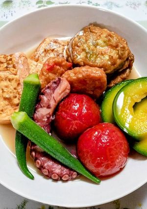 簡単夏の夕飯！卵焼き夏野菜の冷やしおでん-レシピのメイン写真