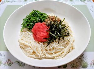 簡単ランチ！明太子納豆大葉のクリーム素麺-レシピのメイン写真