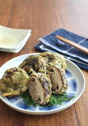 ご飯がススム☆しいたけ肉詰めの磯辺揚げ-レシピのメイン写真