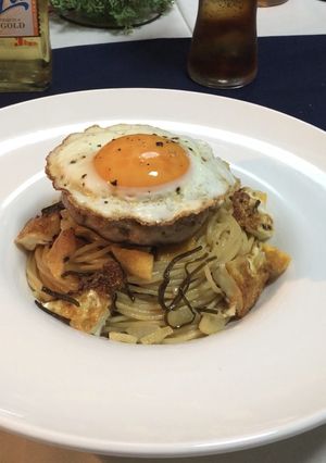 フライドエッグとハンバーグの無限パスタ♡-レシピのメイン写真