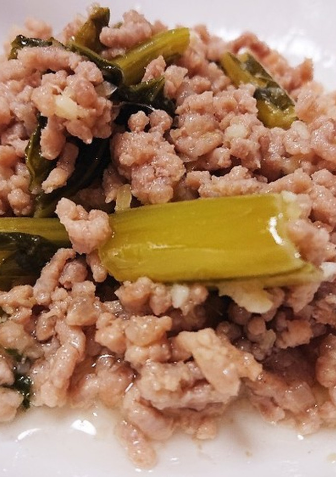 簡単、野沢菜漬けと挽き肉の炒め物-レシピのメイン写真