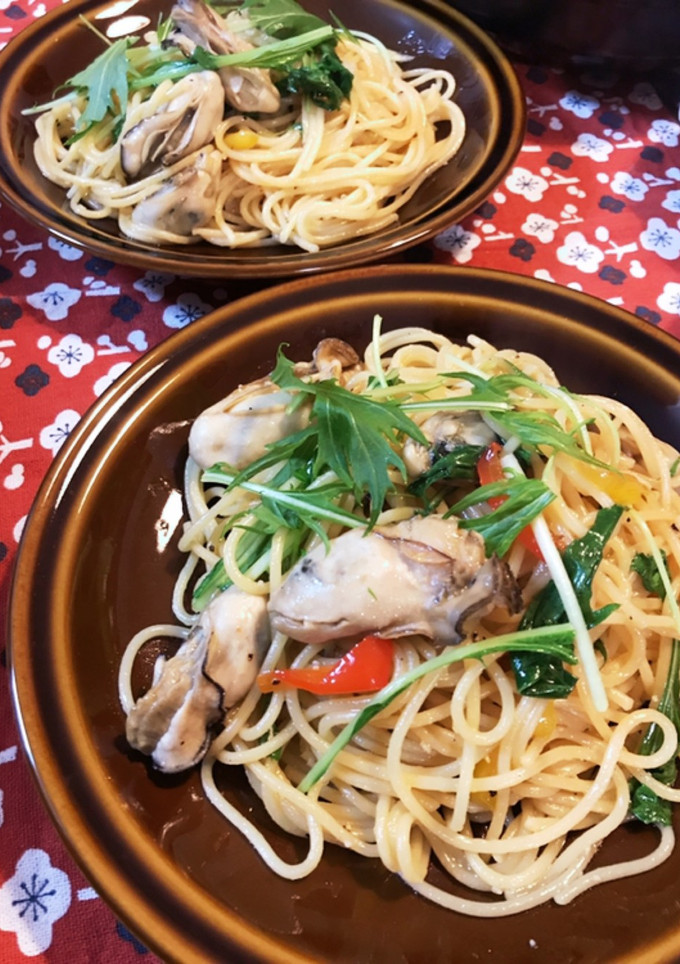 簡単☆水菜と牡蠣のぽん酢しょうゆパスタ-レシピのメイン写真