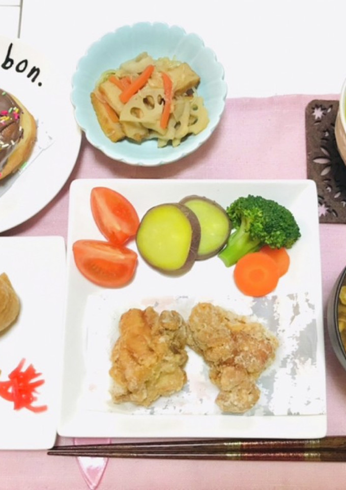 唐揚げ・お稲荷さんの夕飯献立♬-レシピのメイン写真
