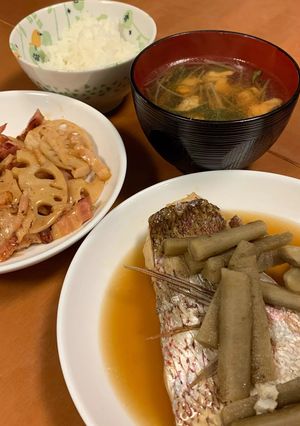 鯛のあら煮、蓮根きんぴら、水菜のお雑煮-レシピのメイン写真