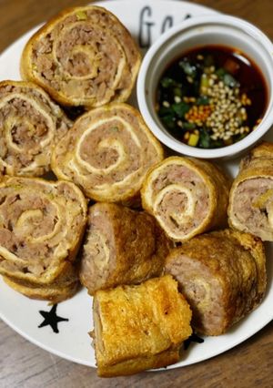 余った肉だね餡で！油揚げロール-レシピのメイン写真
