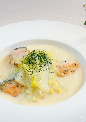 フライパンde簡単♡鮭と白菜のクリーム煮-レシピのメイン写真