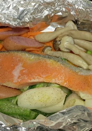 トースターでシャケと野菜のホイル焼き！-レシピのメイン写真