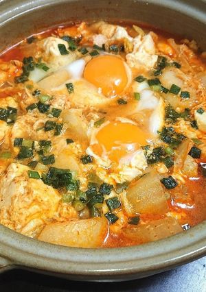 白菜鶏むね肉と豆腐と卵のチゲ鍋ダイエット-レシピのメイン写真
