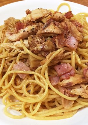ロティサリーチキンリメイク きのこパスタ-レシピのメイン写真