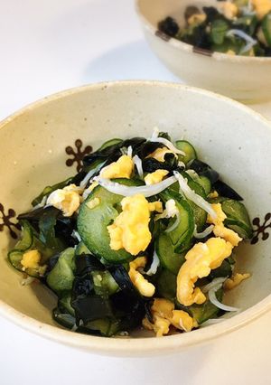 酢の物 (しらす.胡瓜.ワカメ.たまご)-レシピのメイン写真