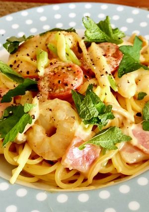 カップスープの素でエビクリームパスタ-レシピのメイン写真