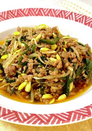肉ニラ豆もやしの韓国風とろみ炒め-レシピのメイン写真