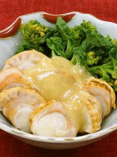 菜の花とベビーホタテのからし酢みそがけ-レシピのメイン写真