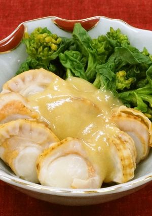 菜の花とベビーホタテのからし酢みそがけ-レシピのメイン写真