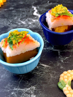 カニカマとかぼちゃ煮物 春あしらい-レシピのメイン写真