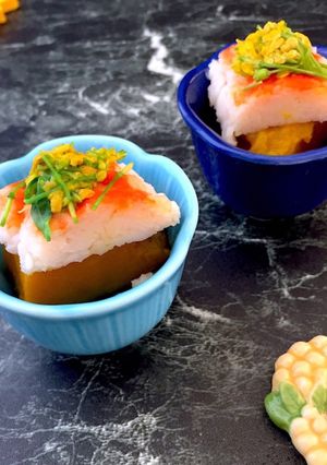 カニカマとかぼちゃ煮物 春あしらい-レシピのメイン写真