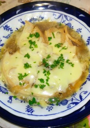 レンジで!車麩のオニオングラタンスープ-レシピのメイン写真