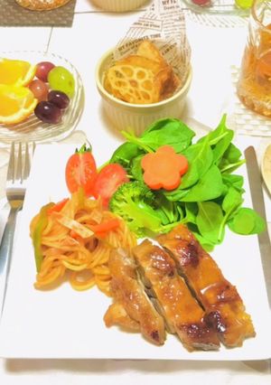 ローストチキンメインの洋食夕飯メニュー-レシピのメイン写真