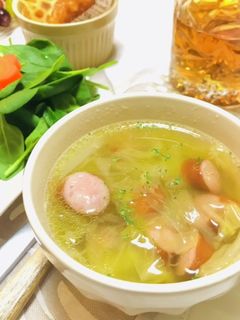 簡単キャベツとウィンナーのコンソメスープ-レシピのメイン写真
