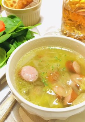 簡単キャベツとウィンナーのコンソメスープ-レシピのメイン写真