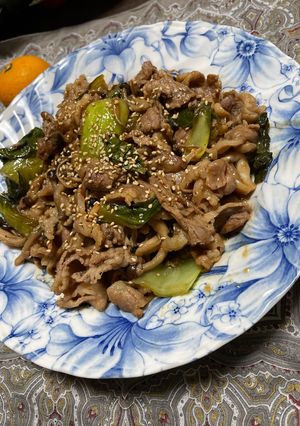 牛バラ肉とチンゲン菜のキムチ味炒め-レシピのメイン写真