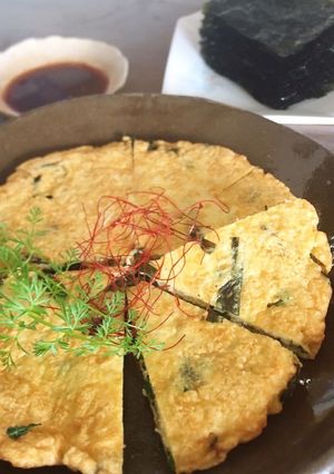 ささみとニラのチヂミ☆韓国海苔と共に-レシピのメイン写真