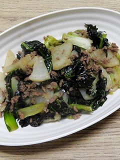 黒大根とタアサイのそぼろ炒め煮-レシピのメイン写真