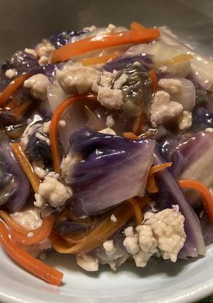 赤紫白菜のそぼろあんかけ-レシピのメイン写真