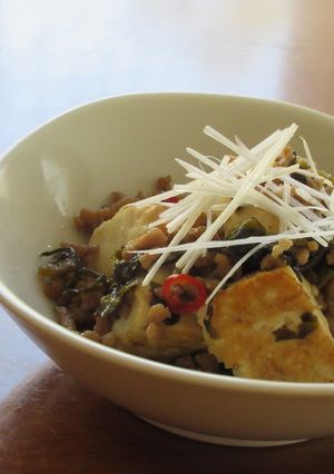 ご飯に合う！豚ひき肉と木綿豆腐の高菜炒め-レシピのメイン写真